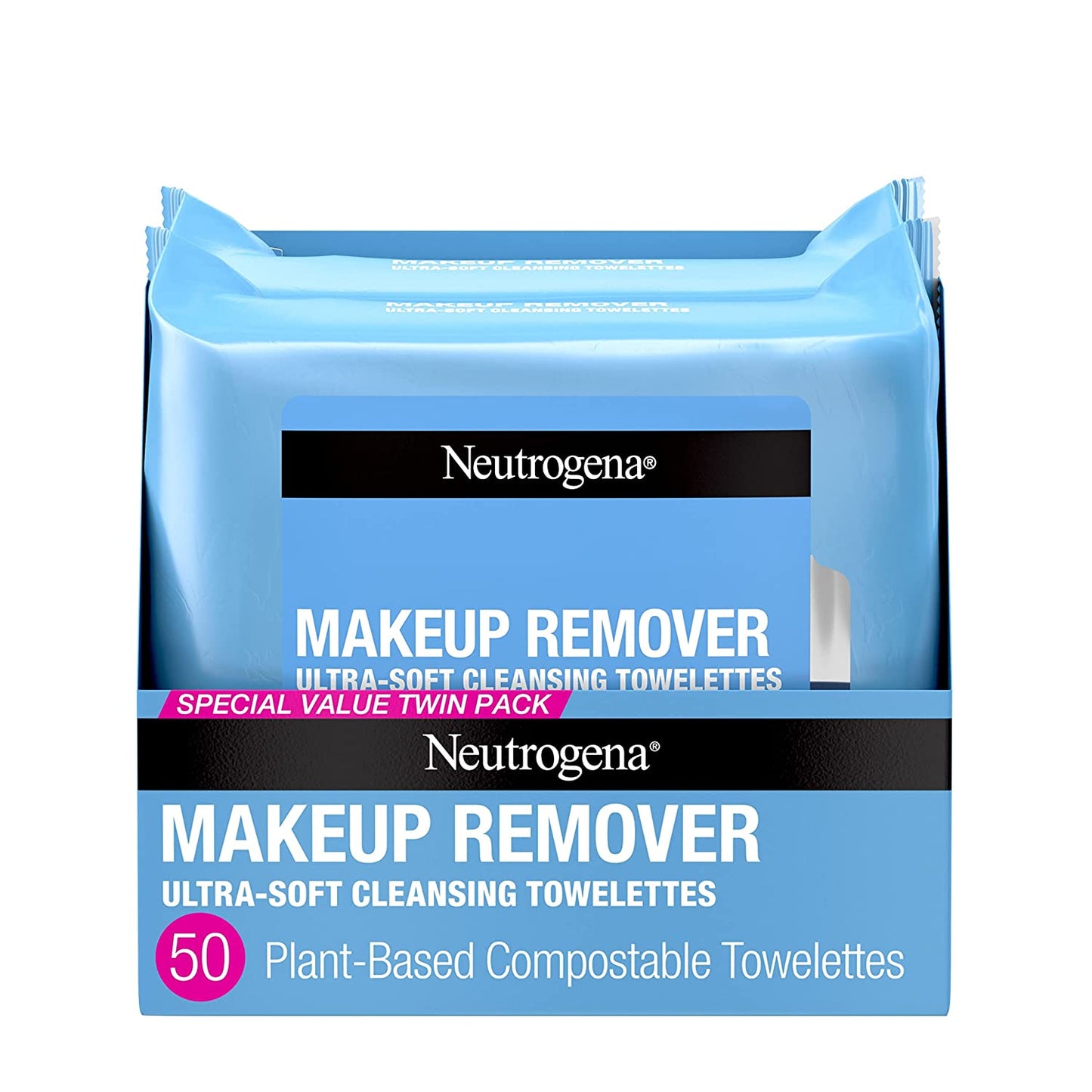 Neutrogena Makeup Remover Cleansing Face Wipes, Daily Cleansing Facial Towelettes to Remove Waterproof Makeup and Mascara, Alcohol-Free, Value Twin Pack, 25 Count, 2 Pack