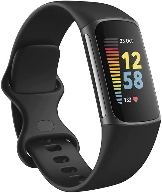 Fitbit Charge 5 Advanced Fitness & Health Tracker with Built-in GPS, Stress Management Tools, Sleep Tracking, 24/7 Heart Rate and More, Black/Graphite, One Size (S &L Bands Included)