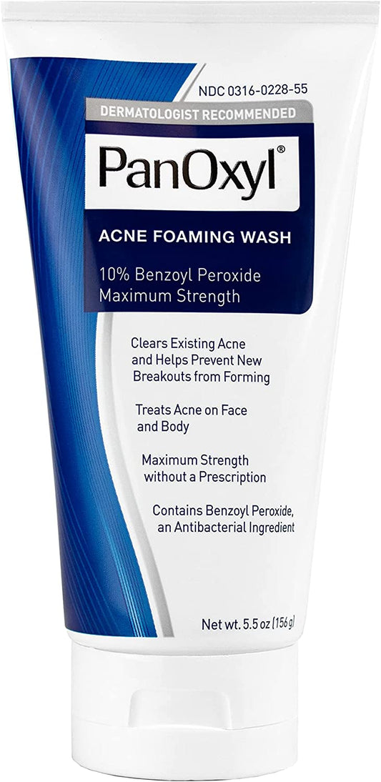 PanOxyl Acne Foaming Wash Benzoyl Peroxide 10% Maximum Strength Antimicrobial, 5.5 Ounce (Pack of 1)