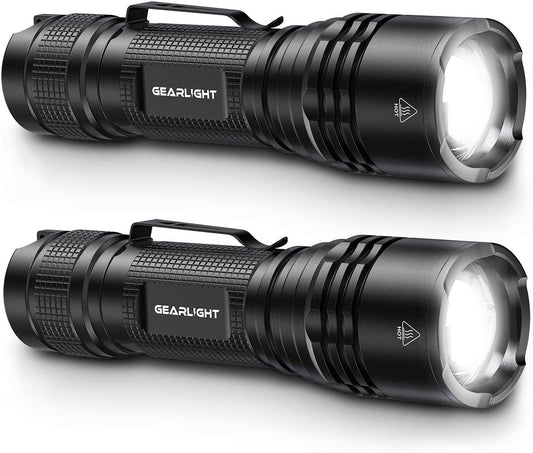 GearLight TAC LED Flashlight Pack - 2 Super Bright, Compact Tactical Flashlights with High Lumens for Outdoor Activity & Emergency Use - Gifts for Men & Women - Black