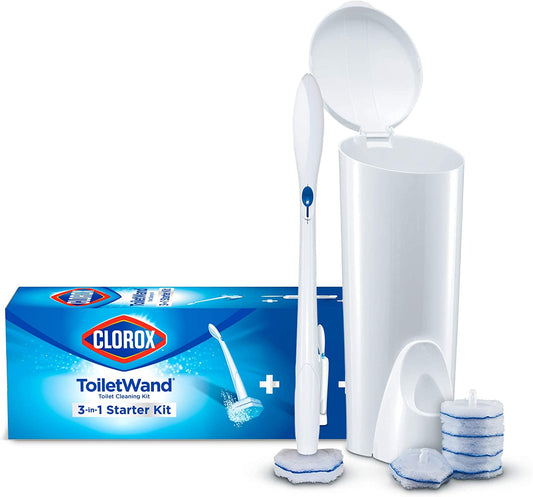 Clorox ToiletWand Disposable Toilet Cleaning System - ToiletWand, Storage Caddy and 6 Disinfecting ToiletWand Refill Heads (Packaging May Vary) (03191)