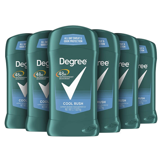 Degree Men Antiperspirant Deodorant 48-Hour Odor Protection Cool Rush Mens Deodorant Stick, 2.7 Oz (Pack of 6)