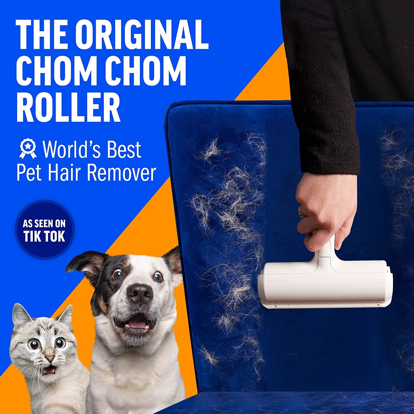 ChomChom Pet Hair Remover - Reusable Cat and Dog Hair Remover for Furniture, Couch, Carpet, Car Seats and Bedding - Eco-Friendly, Portable, Multi-Surface Lint Roller & Animal Fur Removal Tool