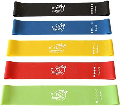 Fit Simplify Resistance Loop Exercise Bands with Instruction Guide and Carry Bag, Set of 5