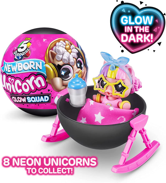 5 Surprise Unicorn Squad Series 6 Newborn Unicorn Glow Squard (2 Pack) by ZURU, Amazon Exclusive Mystery Collectible Toys, Mini Glow in The Dark, Collectable Capsule