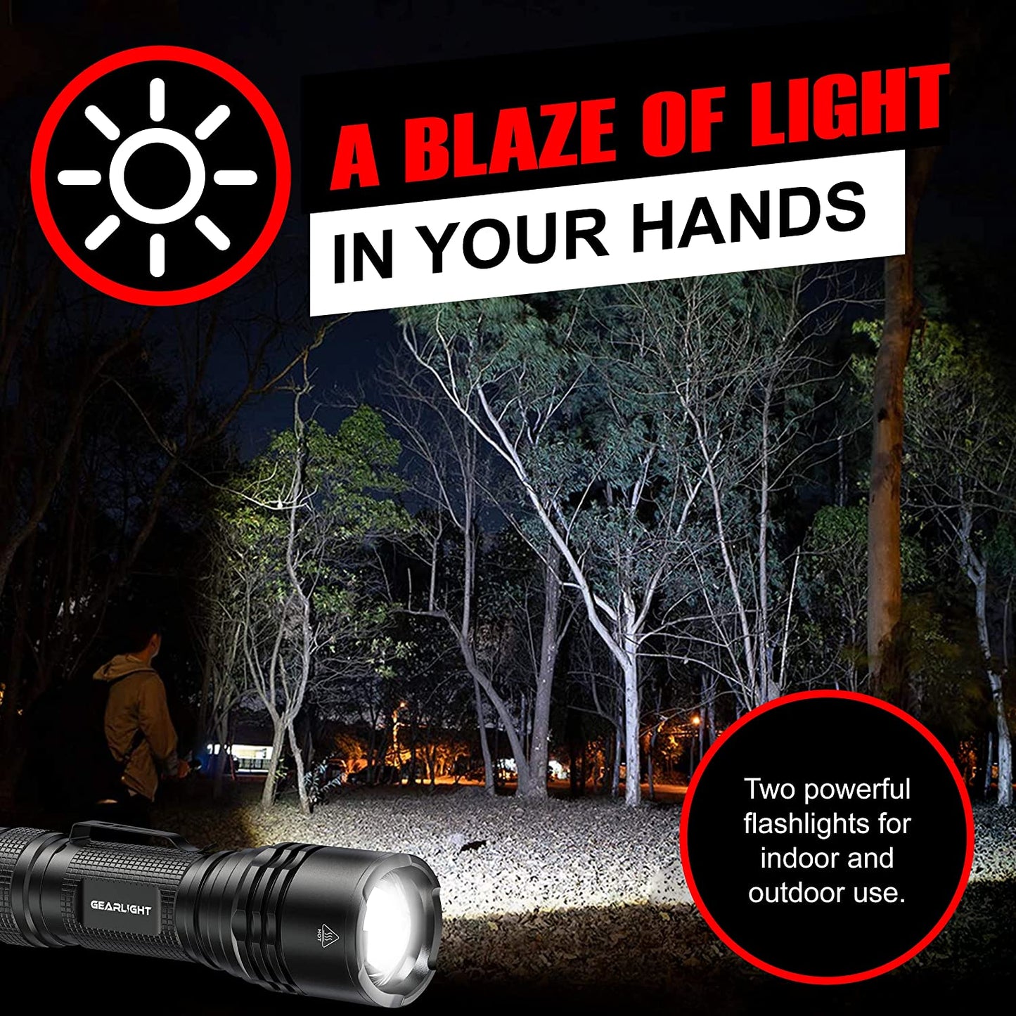 GearLight TAC LED Flashlight Pack - 2 Super Bright, Compact Tactical Flashlights with High Lumens for Outdoor Activity & Emergency Use - Gifts for Men & Women - Black