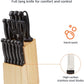 Amazon Basics 14-Piece Kitchen Knife Block Set, High-Carbon Stainless Steel Blades with Pine Wood Knife Block
