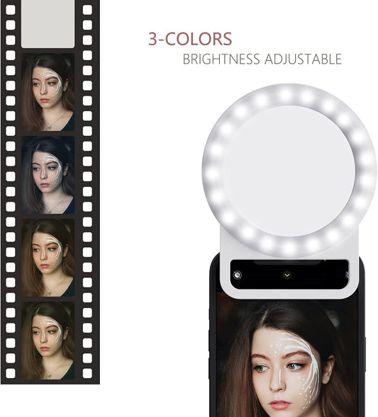 Selfie Ring Light, Phone Ring Light, Mini Portable Ring Light Fun Gift, Clip on Video Ring Light Case with 3 Colors Adjustable for iPhone/Laptop/Computer/Zoom Meeting, Girls Make up, Tiktok Trend Item