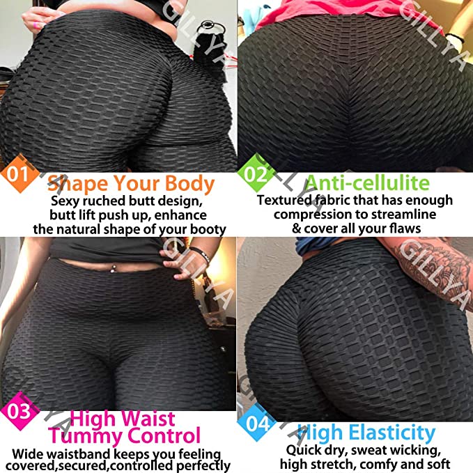 GILLYA Booty Yoga Pants Tiktok Butt Leggings Anit Cellulite Texutred Booty Lifting Leggings Scrunch Butt Yoga Pants