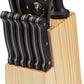 Amazon Basics 14-Piece Kitchen Knife Block Set, High-Carbon Stainless Steel Blades with Pine Wood Knife Block