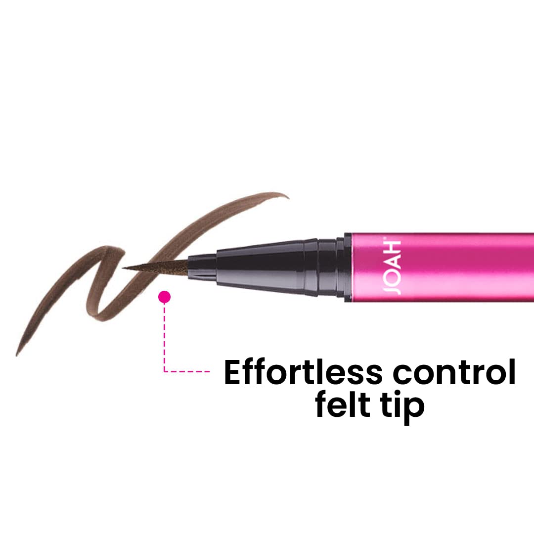 JOAH Line Up Liquid Eyeliner with Precision Felt Tip, Waterproof, Long Lasting, Smudge Proof Eye Liner, Brown