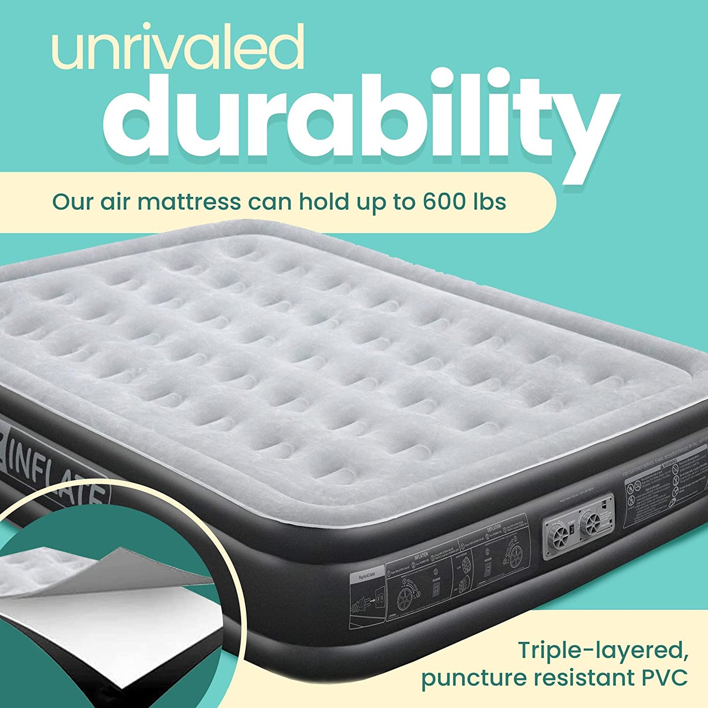 EZ INFLATE Double High Luxury Air Mattress with Built in Pump, Inflatable Mattress